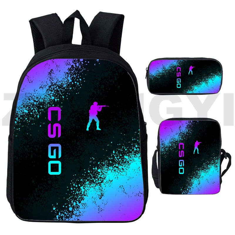 Mochila de lona impermeable con estampado 3D CS GO para niñas, mochila escolar de moda para niñas, bolsa de libros primaria de gran capacidad, bolso para computadora portátil, 3 piezas por juego