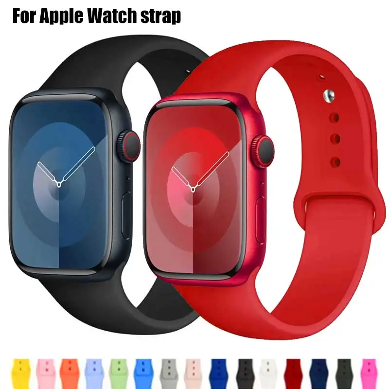 Silicone Band For Apple Watch strap 44mm 45mm 40mm 41mm 42-38mm 45 mm sport bracelet iwatch series 8 7 6 5 4 3 SE 9 Ultra 2 49mm