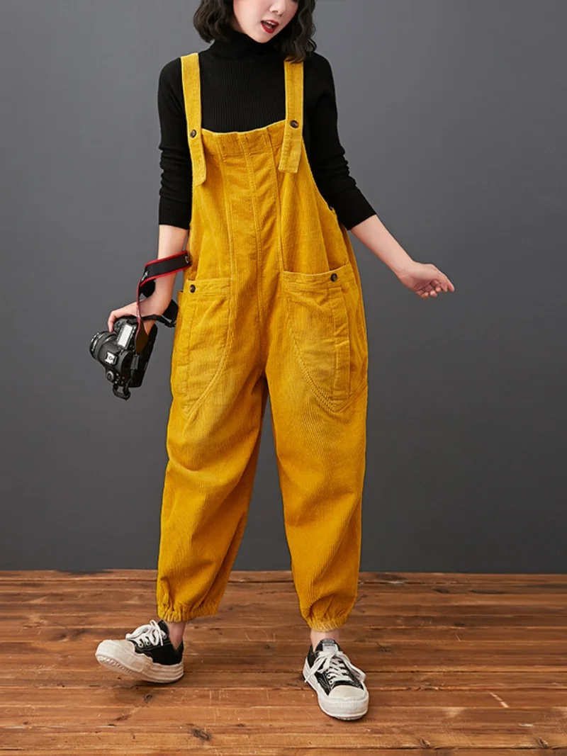 Cord-Haremshose mit großen Ketten, Frühling und Herbst, lange Hose mit hoher Taille, Pendelfreundlich, Farbe in Übergröße