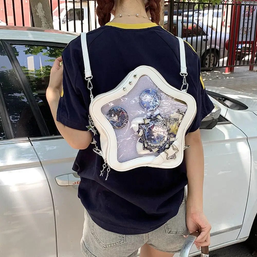 

Sweet Zipper Bag Star Ita Bag PU Silver Transparent Pocket Wallet Dual Purpose Fashion Backpacks Men