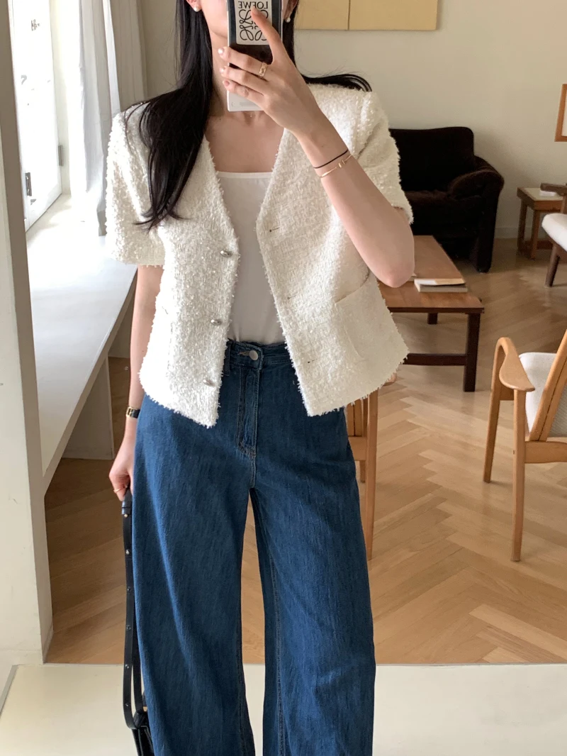 Women's Summer New Style V-Neck Double Pocket Fragrant Sweet Coat Jackets