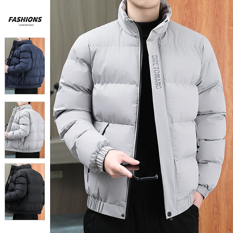 Padded Men's Winter New Korean Version Trend Stand Collar Plus Velvet Thick Padded Coat