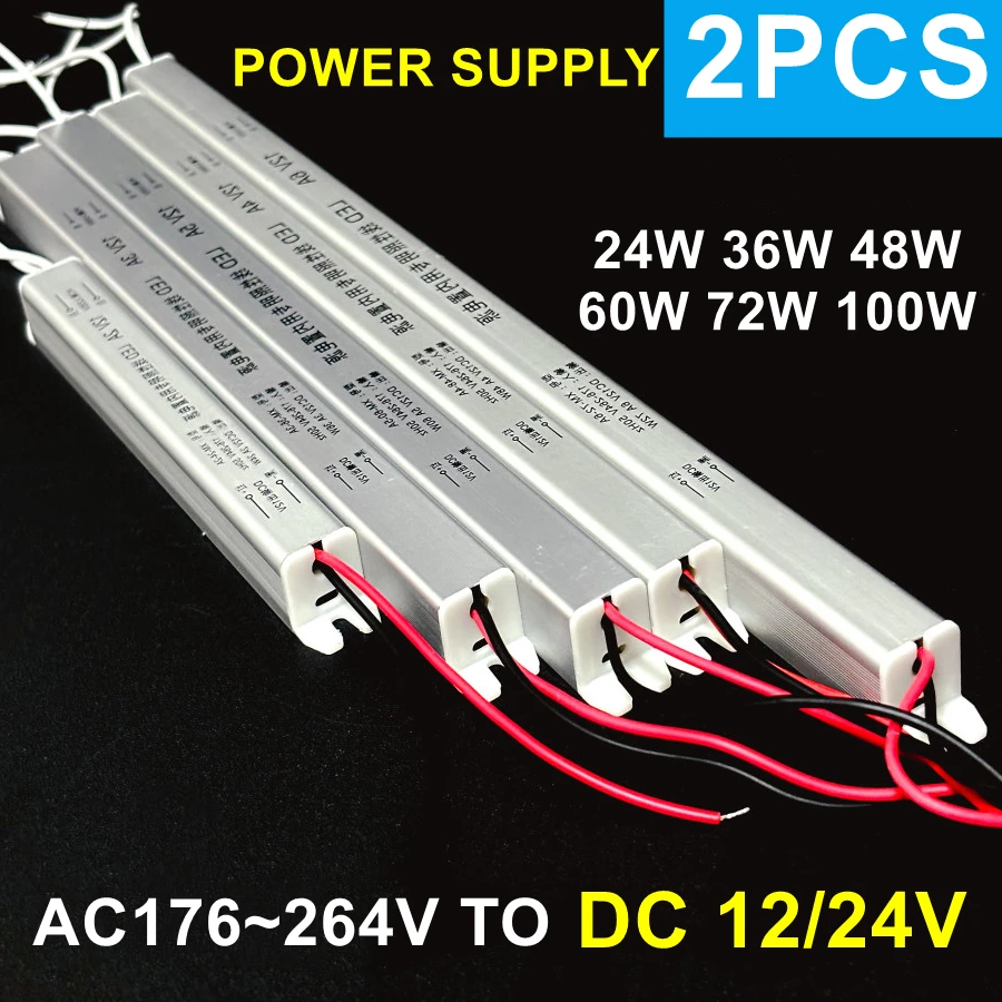 2~1PCS 12V 24V Strip Power Supply 100W AC TO DC Outdoor IP20 Waterproof Dustproof Aluminum Shell Light Strip Driver Transformer