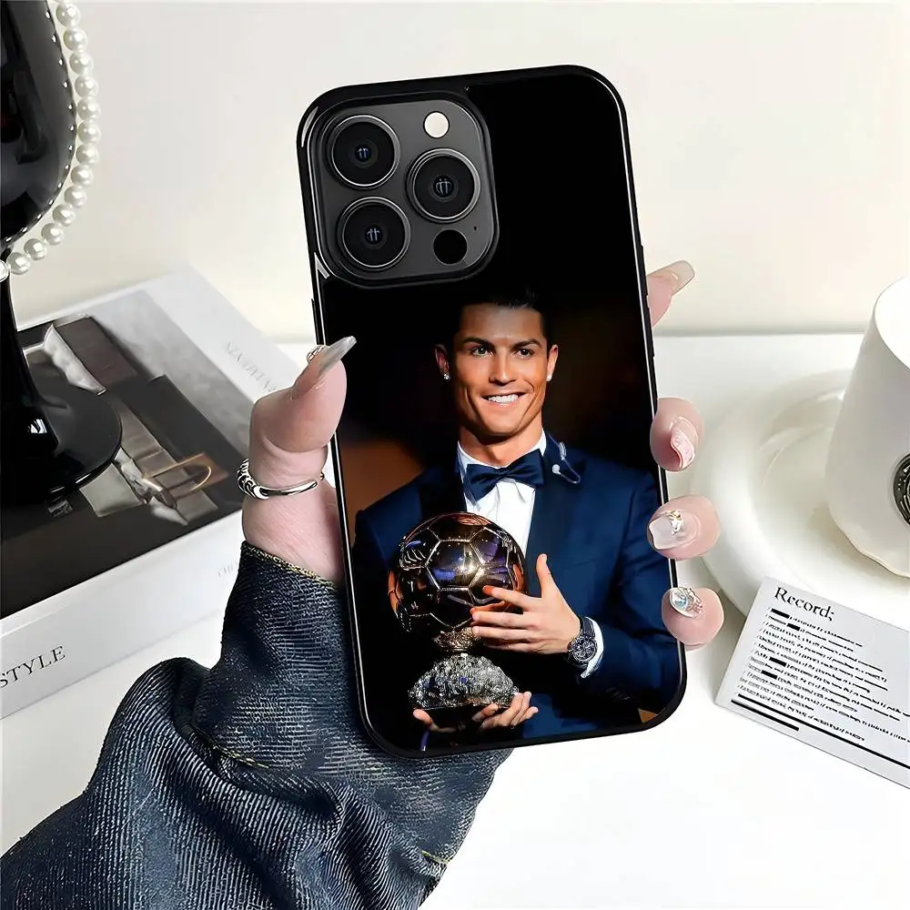 Capa de Celular R-Ronaldo Campeão de Futebol para iPhone 17 Air 16 15 14 Pro Max Plus 13 12 11, Capa Rígida de PC com Patch Preto