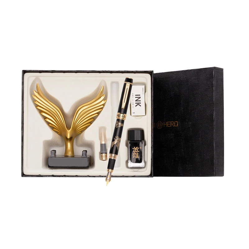 

Hero 8102 Eagle Style Black & Golden Metal Fine Nib 0.5mm Fountain Pen And Roller Ball Pen Two-Head Gift Pen W/Gift Box Supplies