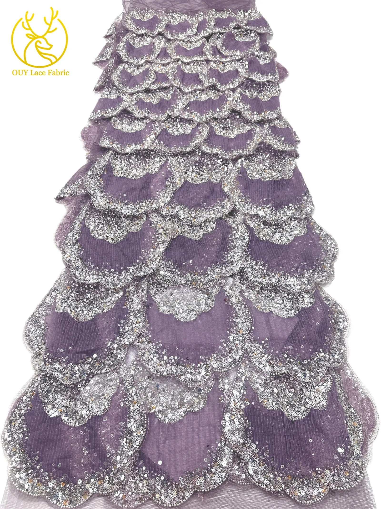 3D-Stickerei mit Pailletten und Perlen, marineblaue afrikanische Spitze, französischer Tüll, Netzspitze für Braut, Hochzeit, DIY, handgemachtes Nähen – Detail 28