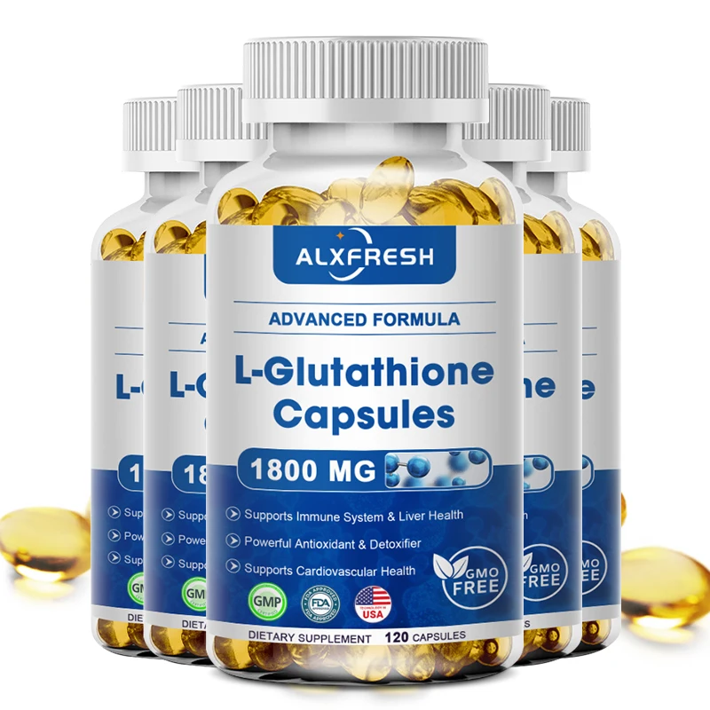 Alxfresh L-Glutathione 1800mg | L-Glutathione Reduced Supplement | Non-GMO & Gluten Free Vegan Kosher |120/60 Caps 60/30 Serving