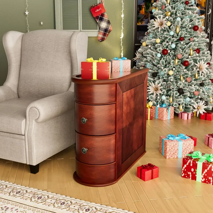 Stolik pomocniczy z litego drewna z 2 szufladami, gotowy do użytku, bez konieczności montażu, z wykończeniem w stylu vintage, drewniany stolik boczny do sofy do salonu.