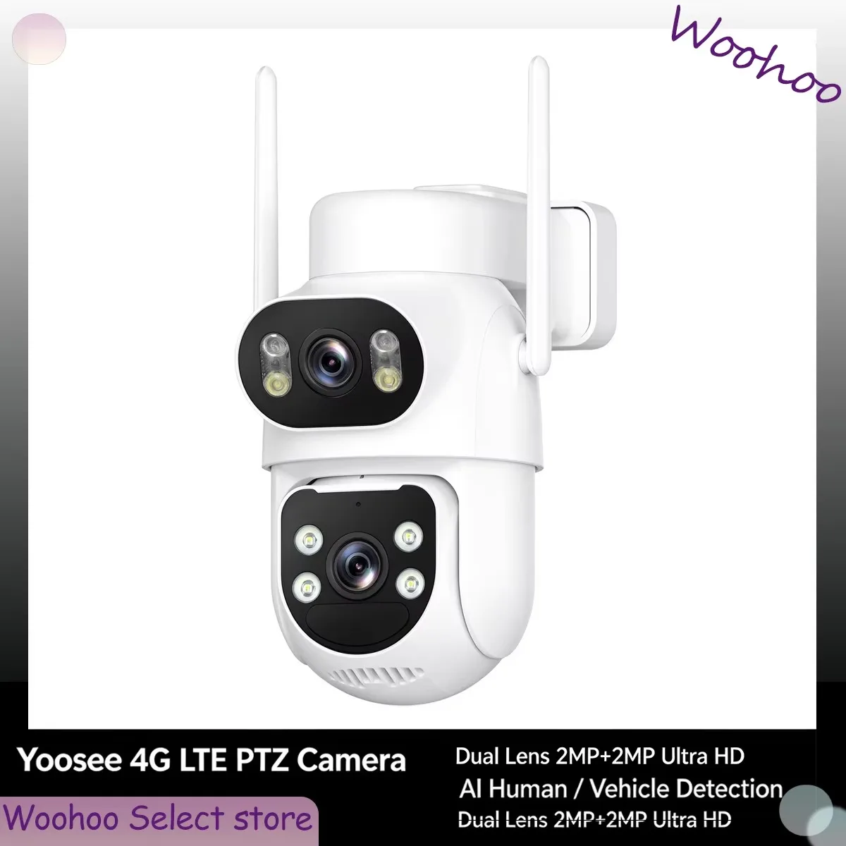 Yoosee 4G LTE Outdoor PTZ Camera Dual Lens 2MP+2MP HD AI Human Vehicle Detection Two Way Talk Night Vision Battery Powered
