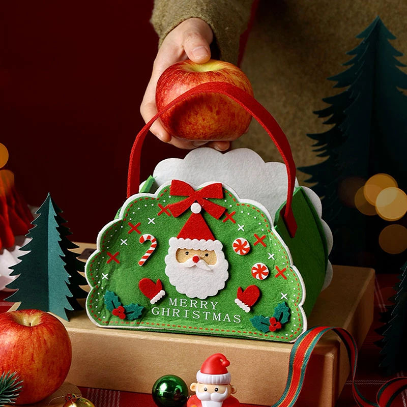 Sacs fourre-tout de bonbons de fête de Noël pour enfants, sacs cadeaux du père Noël en tissu feutre, sacs de rangement bricolage, décoration de vacances, 1 pièce