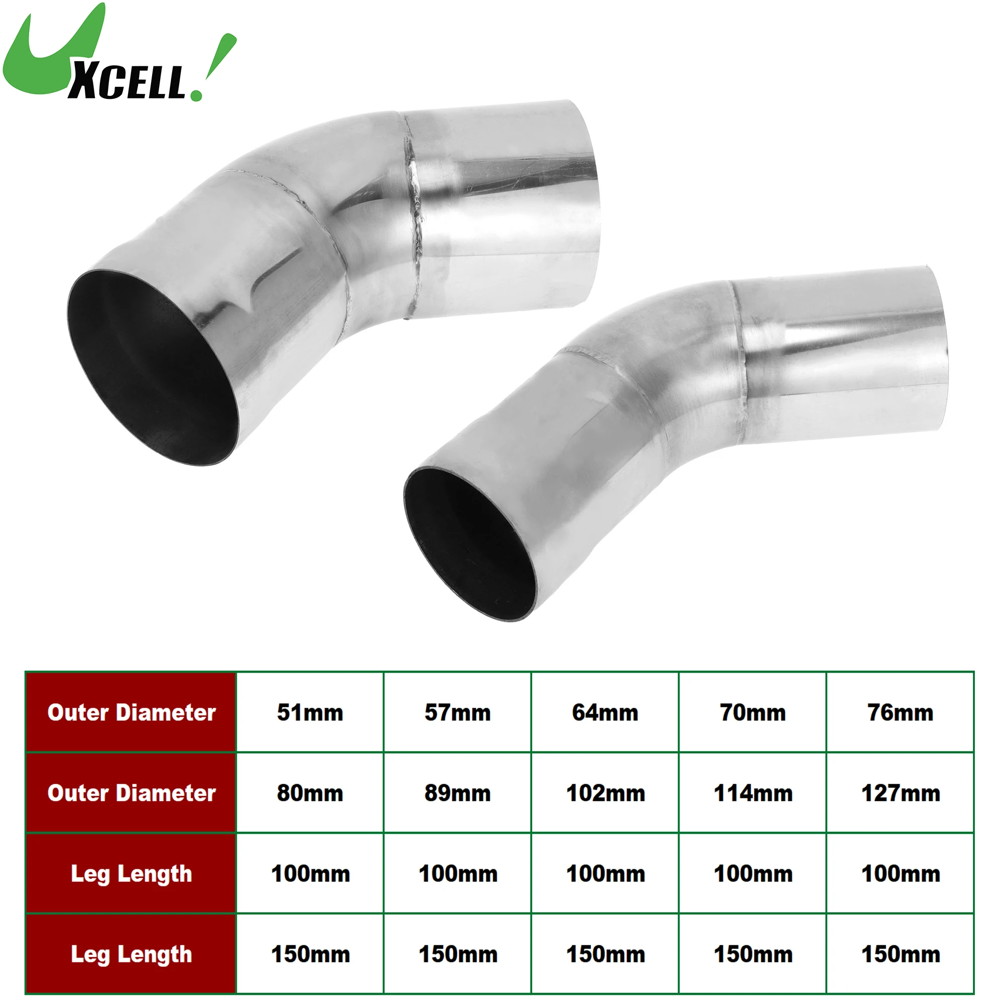 UXCELL 45 Degree 100mm 150mm Leg Length Mandrel Exhaust Tube Car Exhaust Pipe Mandrel Bend Custom Pipe T304 51-127mm OD