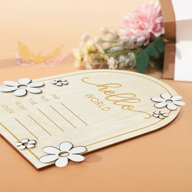 Baby Birth Announcement Sign With Brace Wooden Announcement Sign for Shower Announcement Sign Hello World Sign Milestone Cards