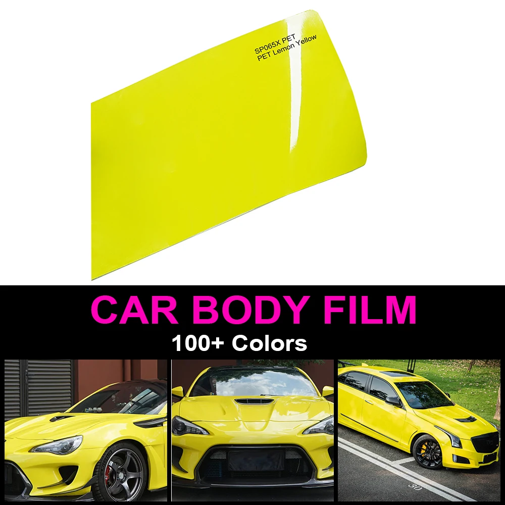 Lemon Yellow High Gloss Sticker Vinyl Wrap Vehicle Bike Whole Body Film Decal PET Self Adhesive Air Release Cover Accessories