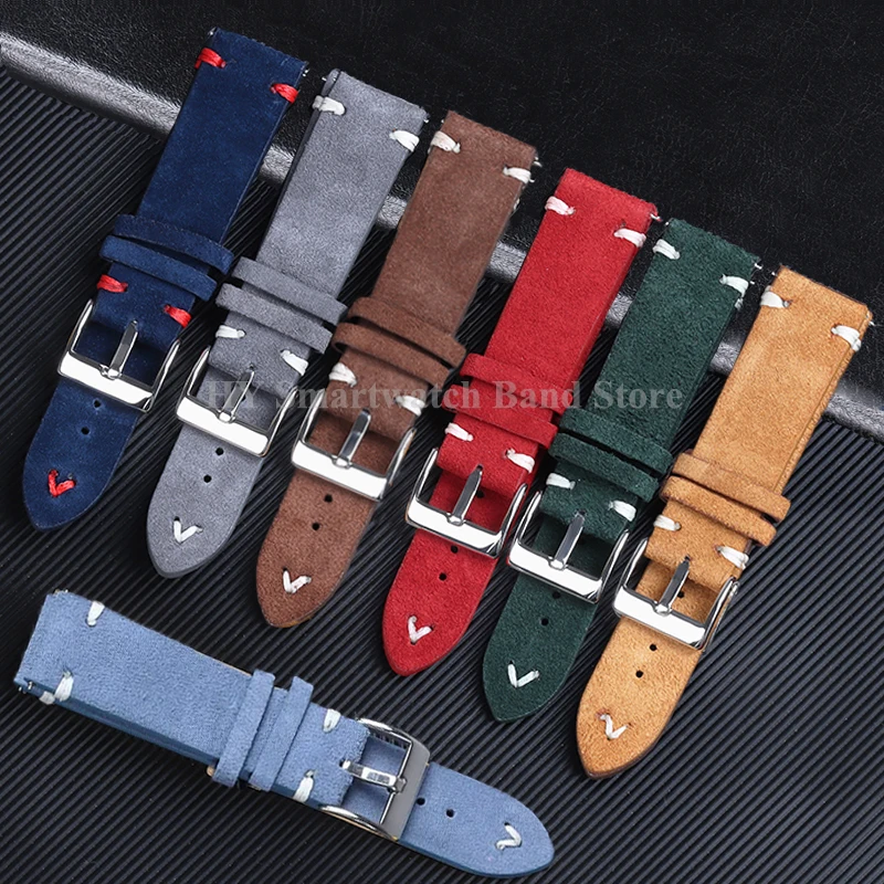 Suede Leather Watch Strap for Seiko 18mm 20mm 22mm Quick Release Bracelet Vintage Soft Straps Men Women Accessories Replacement