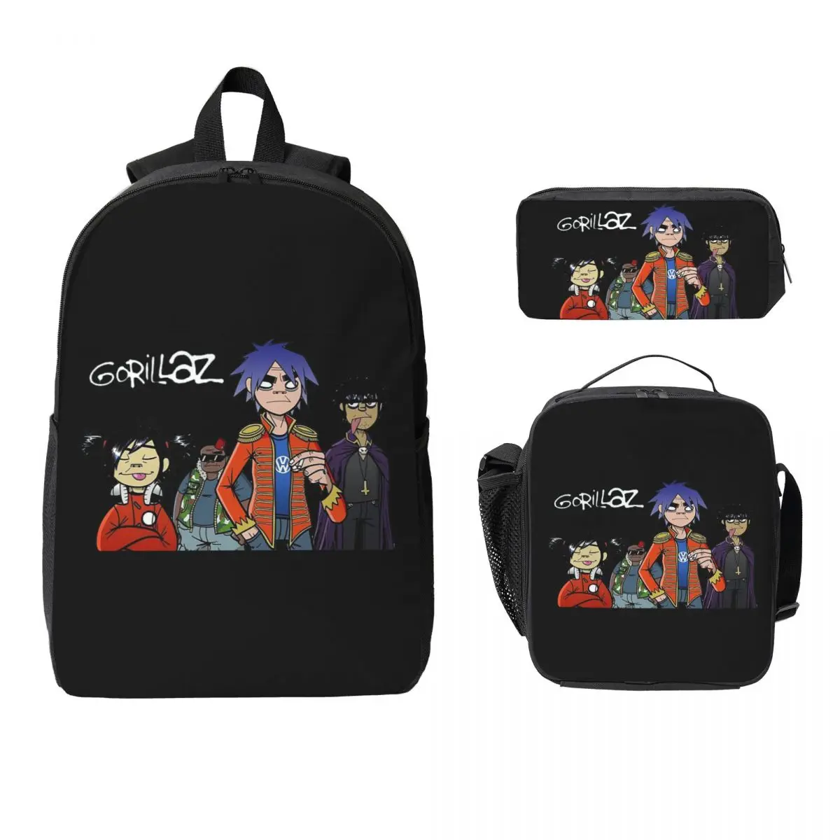 

Gorillaz Backpack Boys Girls BookBag School Bag Computer Shoulder Bags 3ps Insulated Lunch Bag Pencil Case