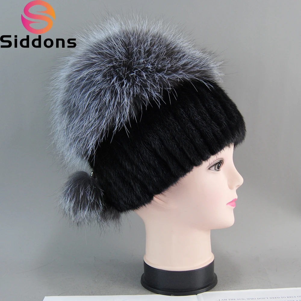 2024 New Winter Women Luxury Real Mink Fur Hat Natural Warm Top Silver Fox Fur Mink Fur Caps Lady Quality Genuine Mink Fur Hats