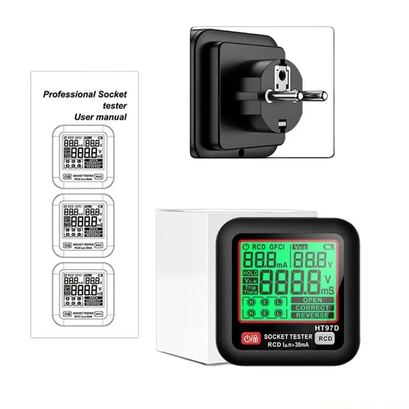 A2BE Electrical Outlet Tester with Digital Readout and English Text for Receptacle Review, Repair Preparation, and Service Work