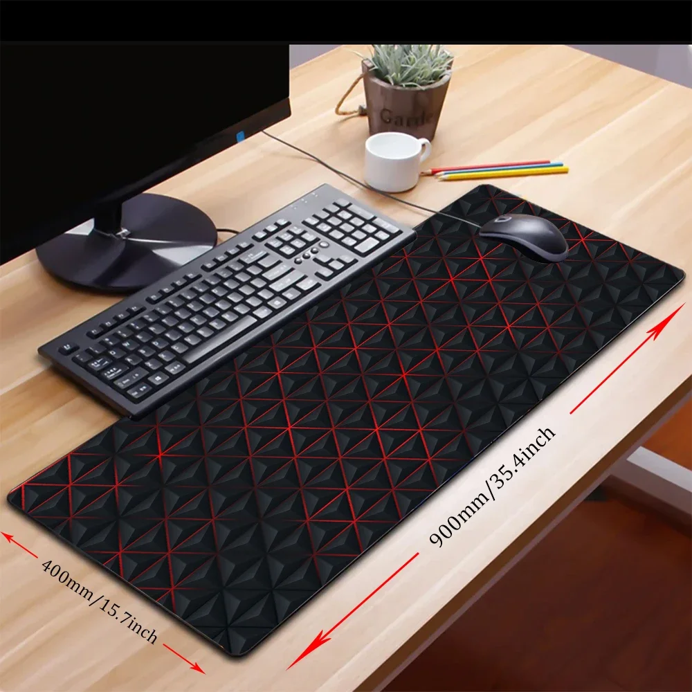 Black red mouse pad large non-slip wear-resistant rubber bottom with stitched edge keyboard mat suitable for office 400x900mm