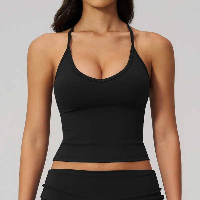 Gym Clothes Woman Beauty Back Yoga Tank Top Sexy Outfits Sportswear Woman Gym Quick Dry Slim Fit Solid Color Sporty Woman Tops
