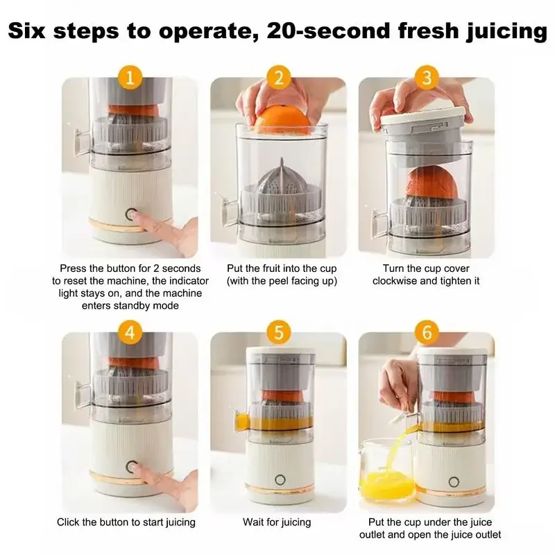 Electric Fruit Juicer Portable Single Auger Juicer Automatic USB Separation Charge Orange Lemon Fruit Vegetable Juice Extractor