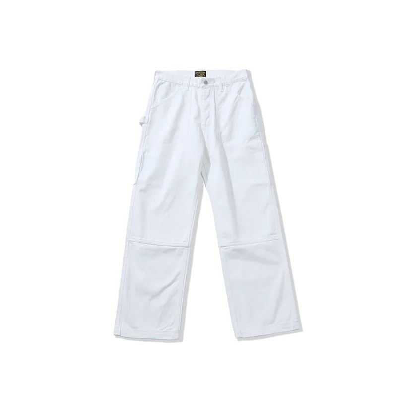 Amekaji White 100% Cotton Denim Jeans American Vintage Casual WABASH Outdoor Striped Multi-Pocket Denim Cargo Pants OKONKWO