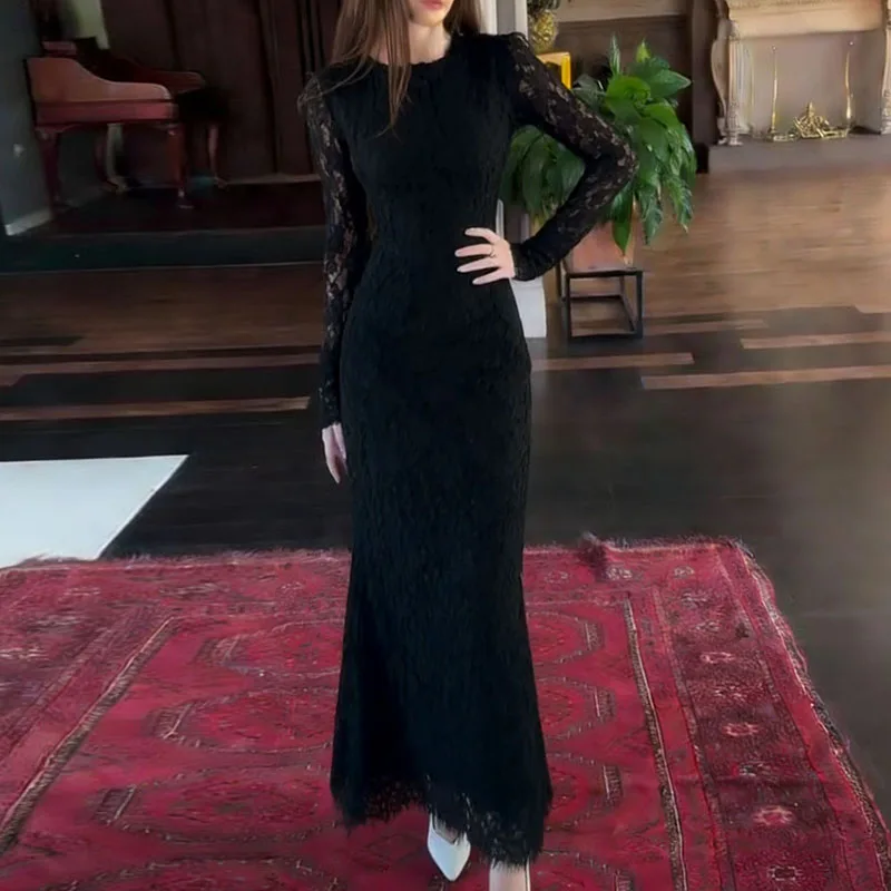 

Элегантное облегающее вечернее платье с круглым вырезом и длинными рукавами, с завышенной талией, женское сексуальное платье, новинка 2026 года, макси-платье для подружек невесты, женское.