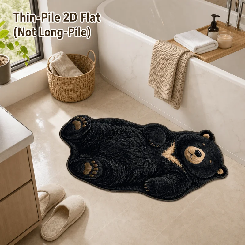 VIKAMA Black Bear Irregular Rug Animal Print Non Slip Mat For Bedroom Bathroom Living Room Kids Jungle Decor