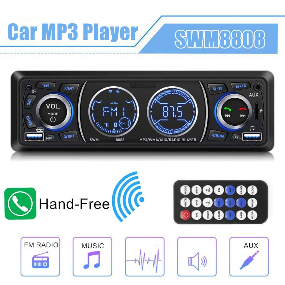 Isfriday Car Radio Audio 1din Bluetooth Stereo MP3 Player FM Receiver 60Wx4 Support Phone Charging AUX/USB/TF Card In Dash Kit