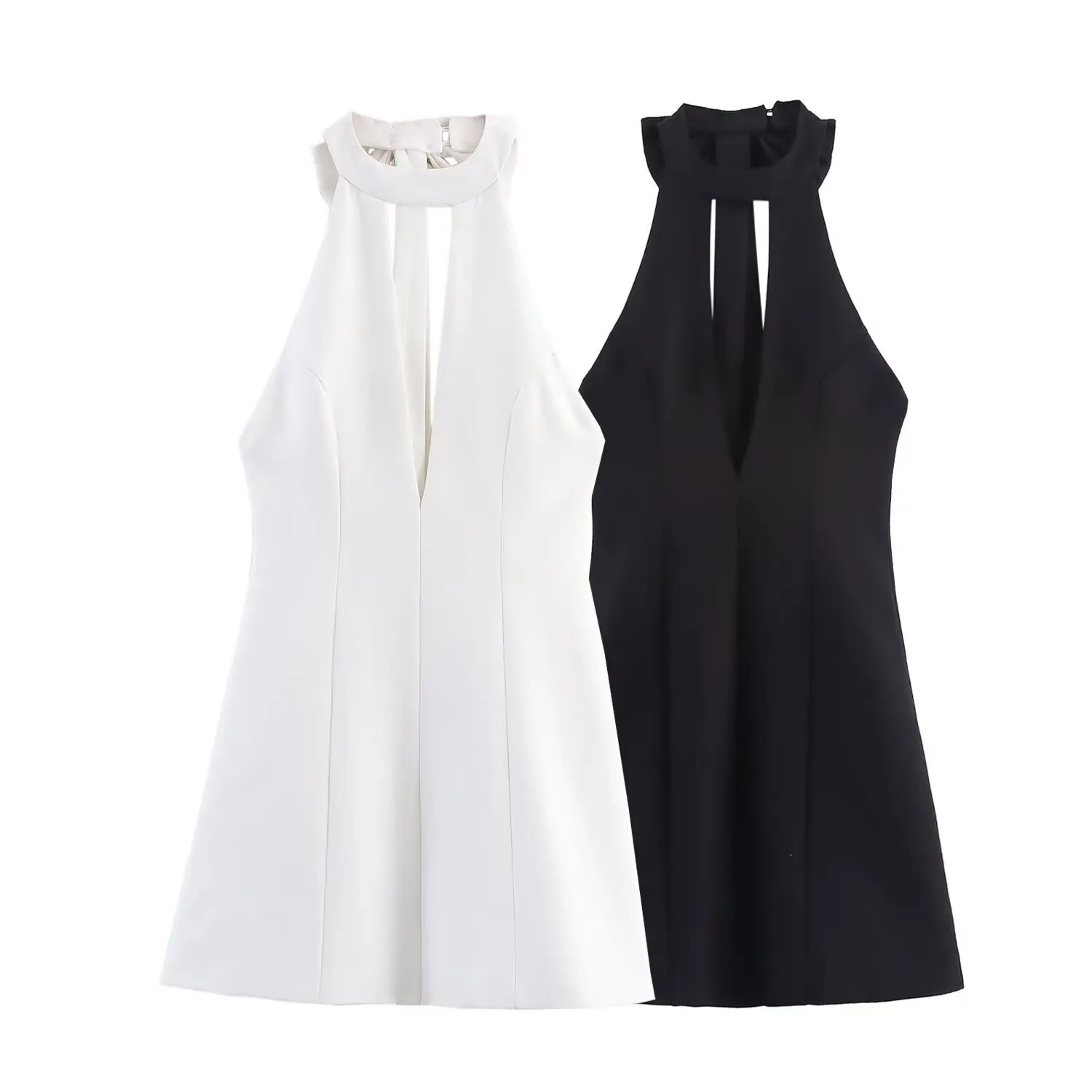 

Women Fashion Sleeveless Dresses Solid Backless Hollow Out Bow Decoration Zipper Female Summer Sexy Chic Mini Dress