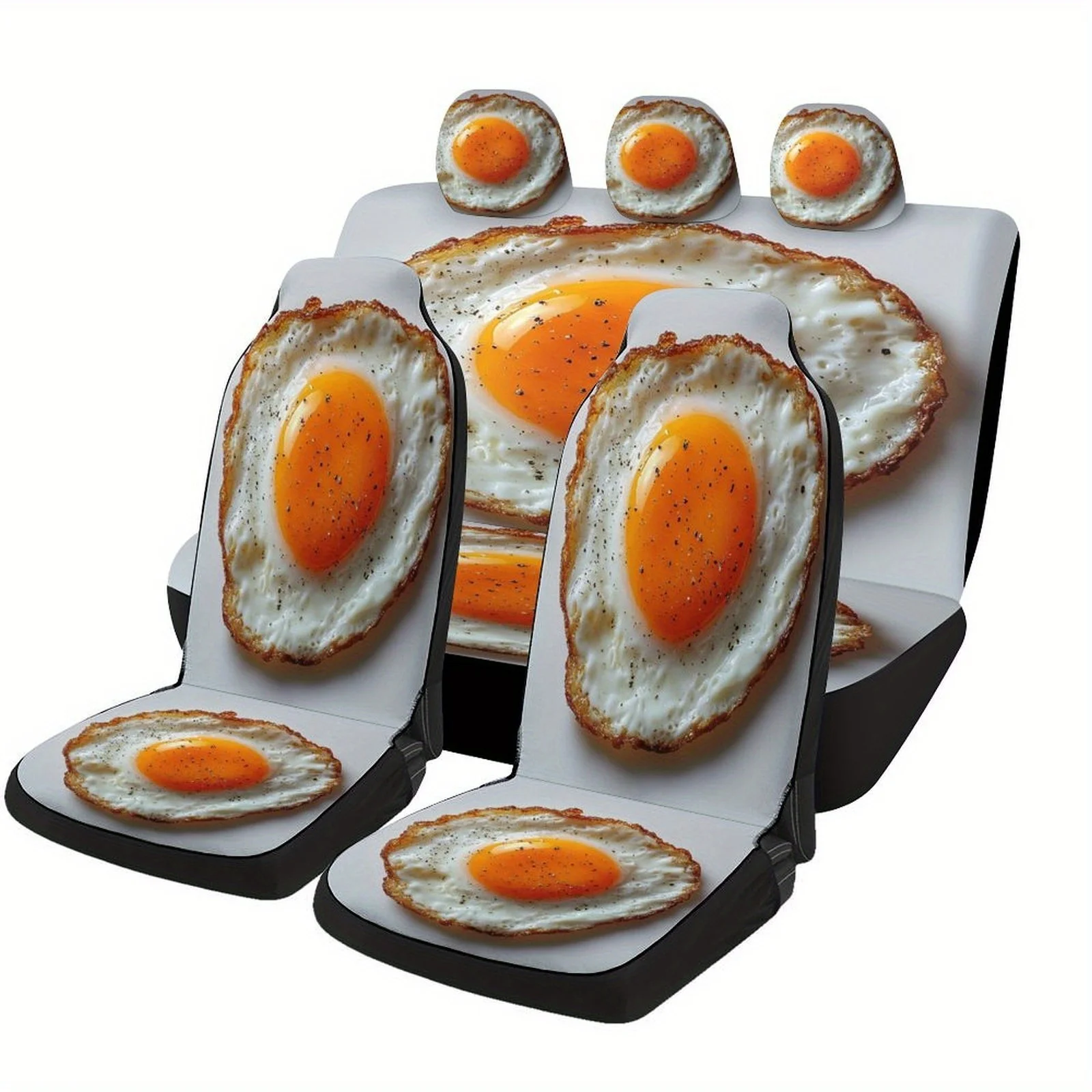 Fried Egg Designed Car Seat Cover Set For Most Cars, Fashionable Novelty Car Seat Protector Covers Full Set, Car Seat Covers Fo