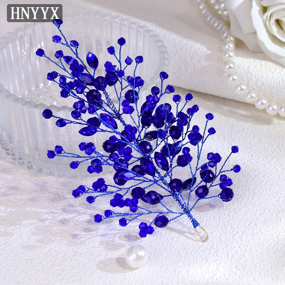 HNYYX Blue Crystal Headband for Women Rhinestone Crown Party Headpieces Bridal Wedding Hair Accessories Jewelry Tiara A235