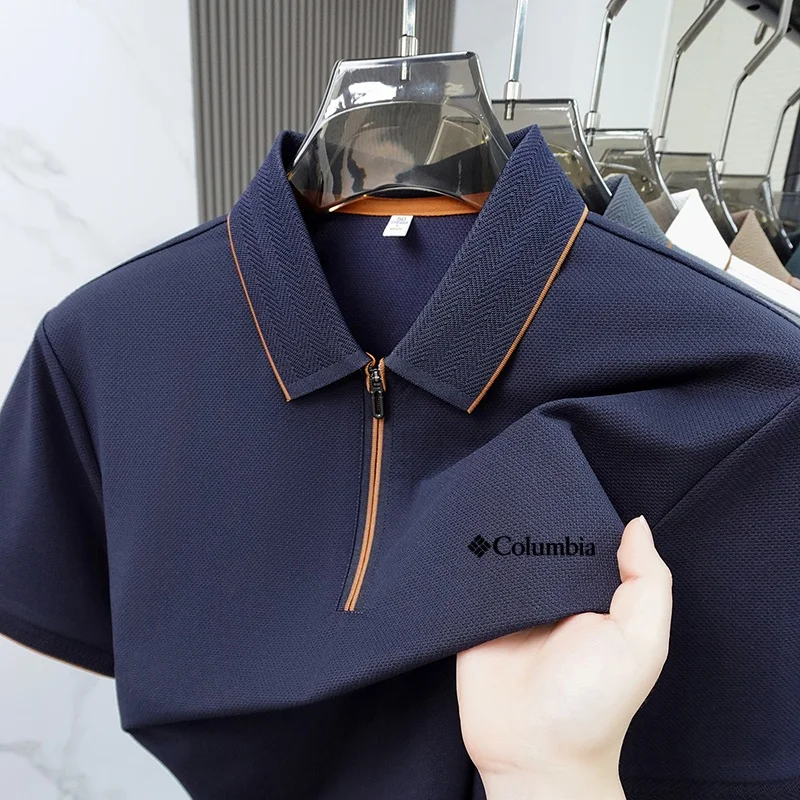 Summer New Half Zipper Letter Embroide Polo Shirt Busine Casual breathab Skin friendly Short sleeve Tshirt High Men First Choice