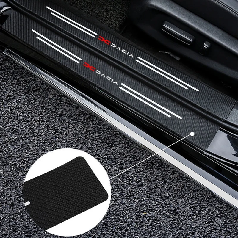 4pcs Car sticker Door Sill Carbon Fiber Guard Stickers For DACIA Sandero Lodgy Mcv Duster 2 Logan 1 Sandero 3 Accessories