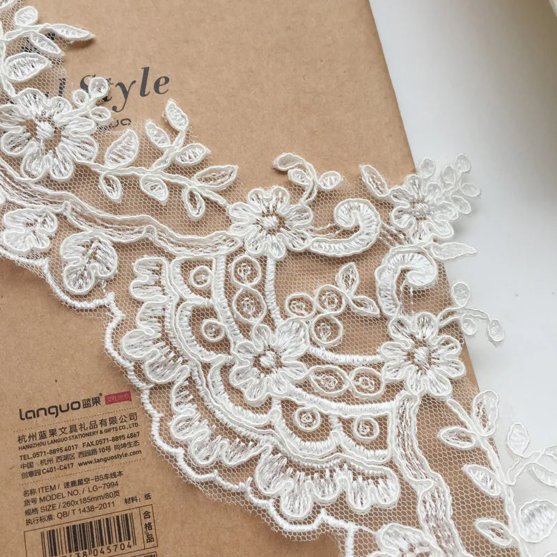 3 Yards/Lot Elfenbeinweiße Rayon-Blumenbordüren-Spitzenborte für Hochzeitsschleier, Vorhänge, Kleidung, Tischdecken und DIY-Zubehör – Detail 3