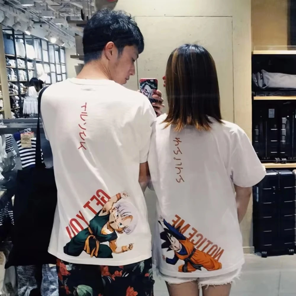 Dragon Ball T-shirt Set 2026 Summer Black White Cotton Anime Tee Goku Trunks Notice Me Get You Japanese Couple Streetwear view 3