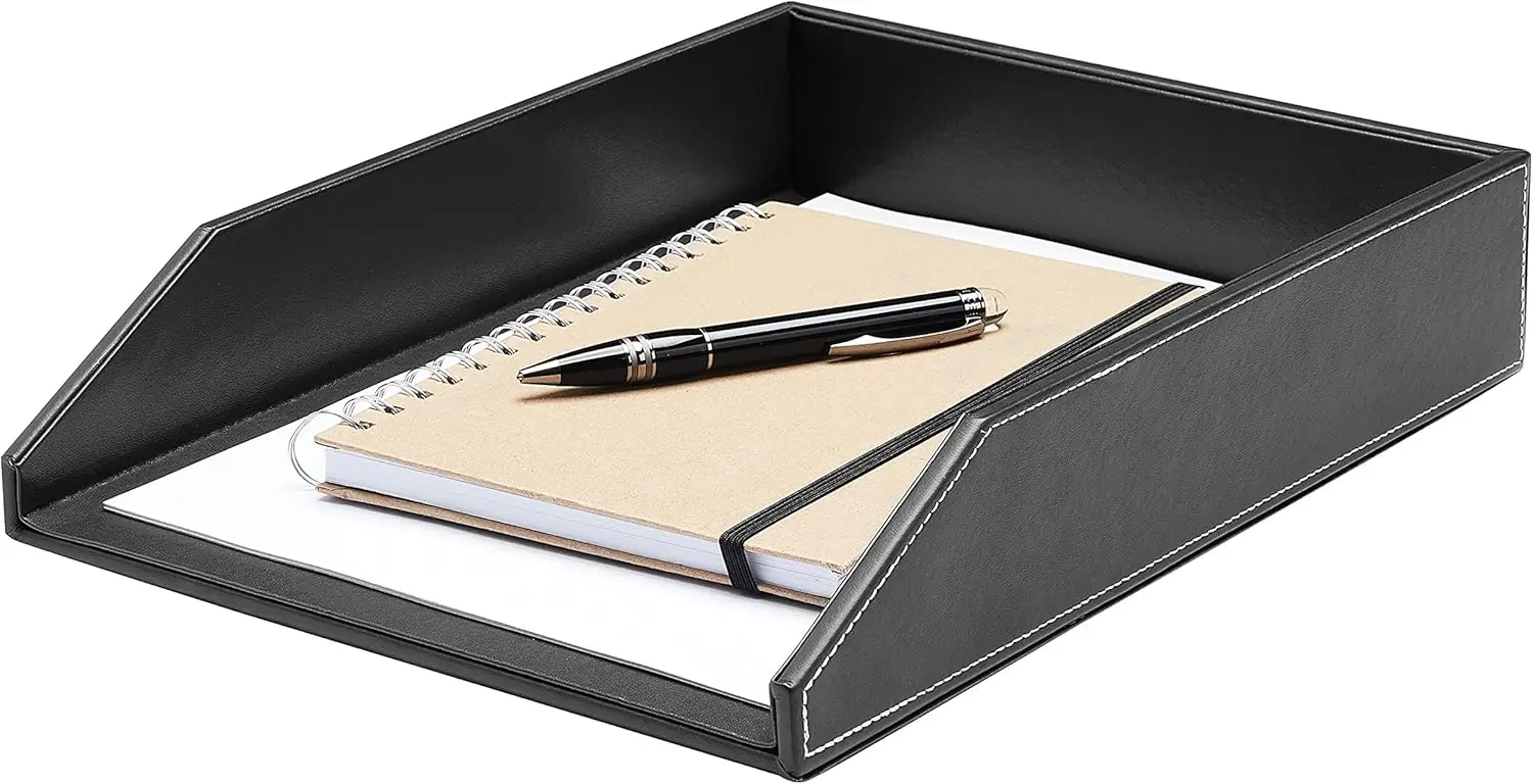 Letter Tray PU Leather Paper Organizer for Desk Storage Holder Office Home School A4 Size