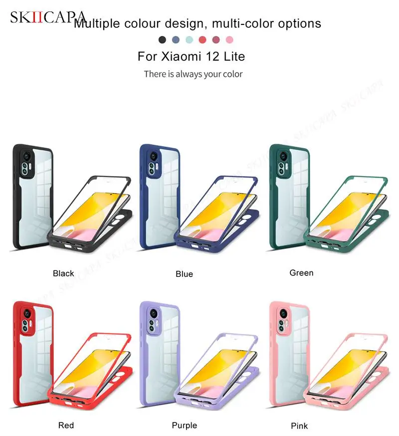 360 custodia per telefono trasparente ibrida a doppia faccia per Xiaomi Mi 12 Lite 11T Pro Cover trasparente per paraurti morbido per Mi 12 Pro 10