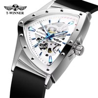 WINNER 395R Men's Automatic Mechanical Watch Fashion Creative  Business Triangle Dial Clock Silicone Strap Wristwatch for Male