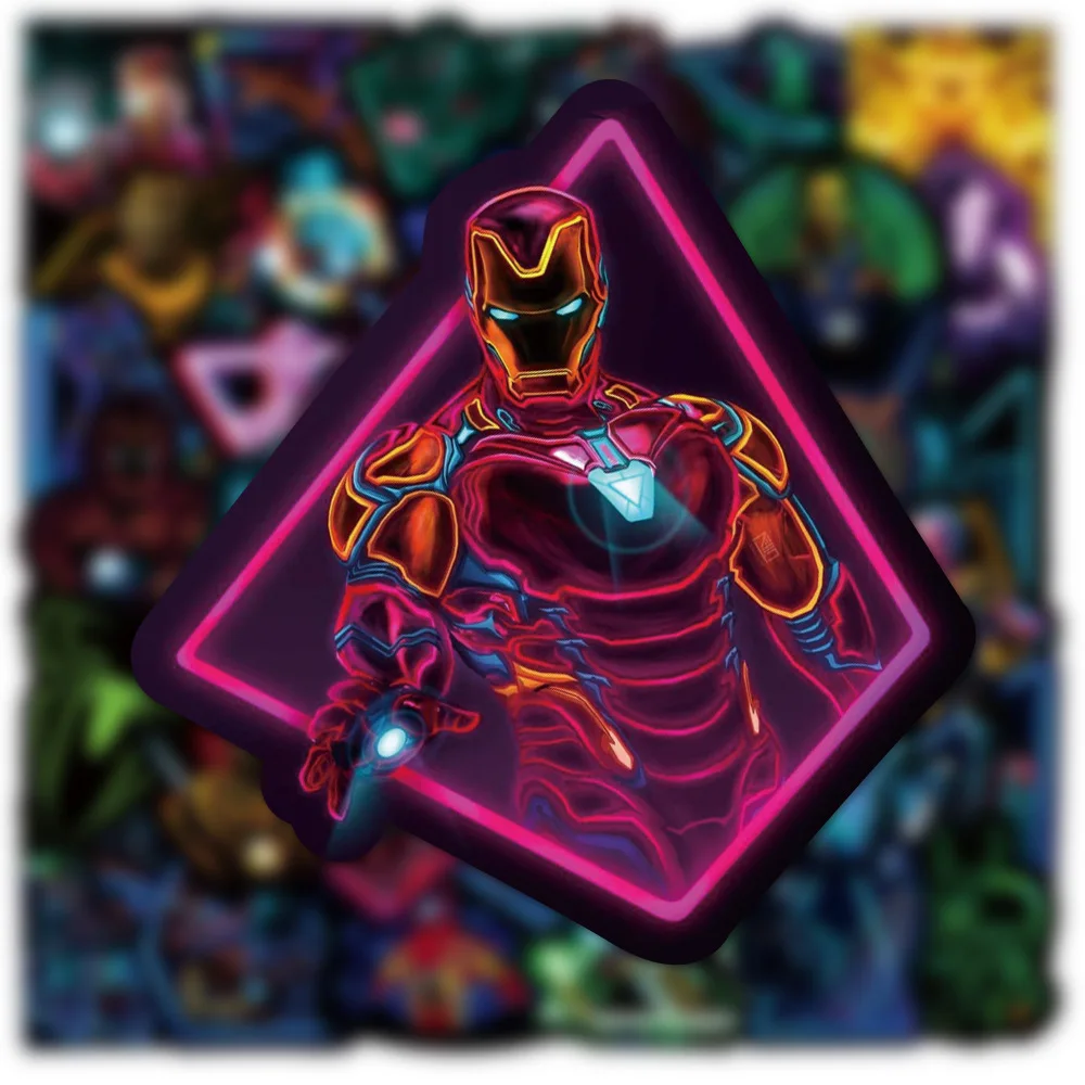 10/30/50/100pcs Disney Cartoon Neon Light The Avengers Stickers Spiderman Iron Man Anime Decals Cool Vinyl Decor Sticker for Kid