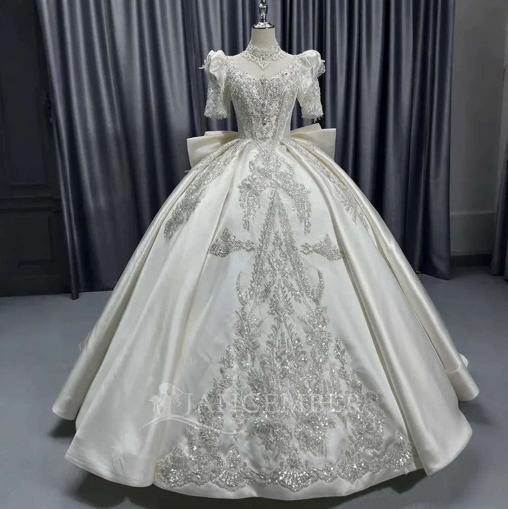2025 New Short Sleeves Wedding Dress Lace Up Bridal Ball Gown Vestido De Noiva Court Large Train Plus Size Made Customized