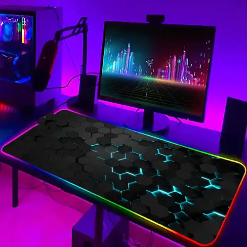 Alfombrilla de ratón de arte geométrico XXL RGB, alfombrilla de ratón para juegos HD, accesorios para jugadores, alfombrillas de ratón con luz LED grande, alfombra para ordenador con retroiluminación