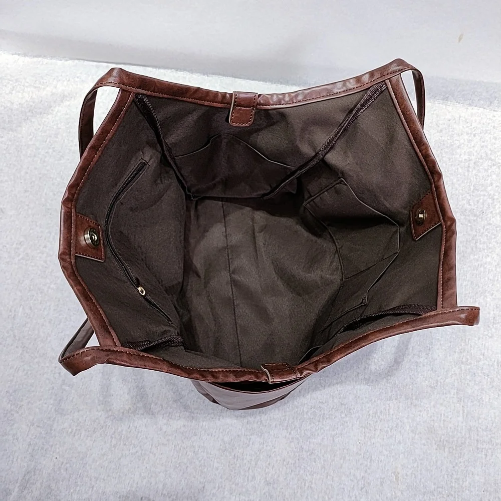 Sac fourre-tout en cuir rétro pour femmes, grande capacité, sac de shopping, épaule décontracté, fourre-tout élégant, bourse marron