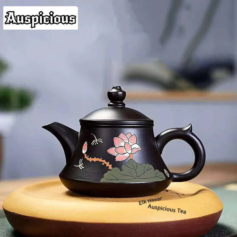 

210ml Classic Yixing Purple Clay Teapots Handmade Lotus Pot Raw Ore Purple Zhu Mud Tea Making Kettle Zisha Tea Set Tea Services