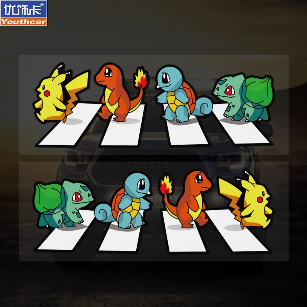 

Anime Pikachu Fire Dragon Crossing Zebra Crossing Funny Stickers For Cars Laptop Windows Decorative Stickers