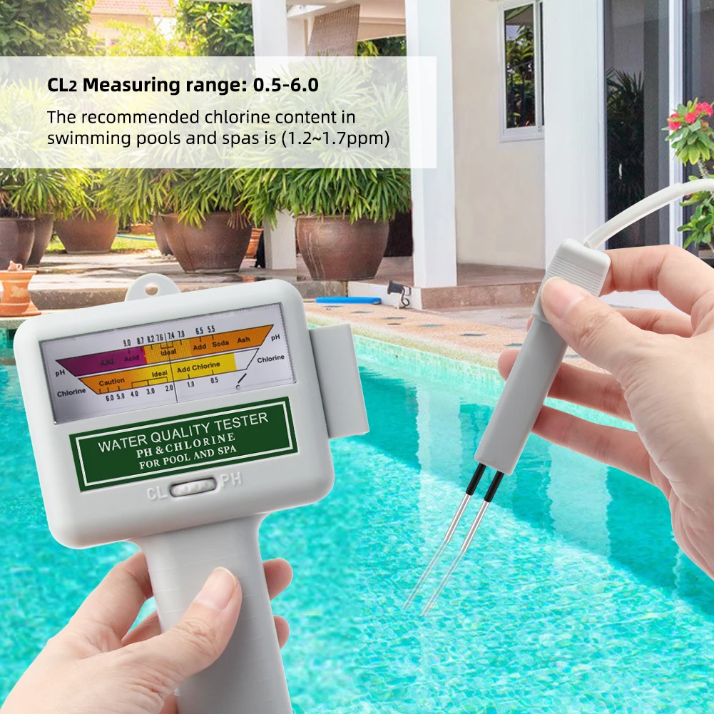 Testeur de niveau de qualité de l'eau de piscine, analyseur de détermination pour piscine, spa, aquarium, compteur de PH combiné ine 2 en 1, 0.5 ~ 6.0, représente CL2