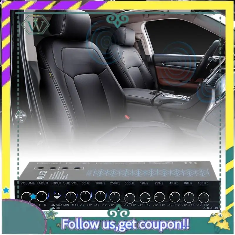 Upgraded 9 Band Equalizer High Performance 9 Equalization Bands 12V DC For Boat RV Car Metal With CD AUX Input DSP Chip Output
