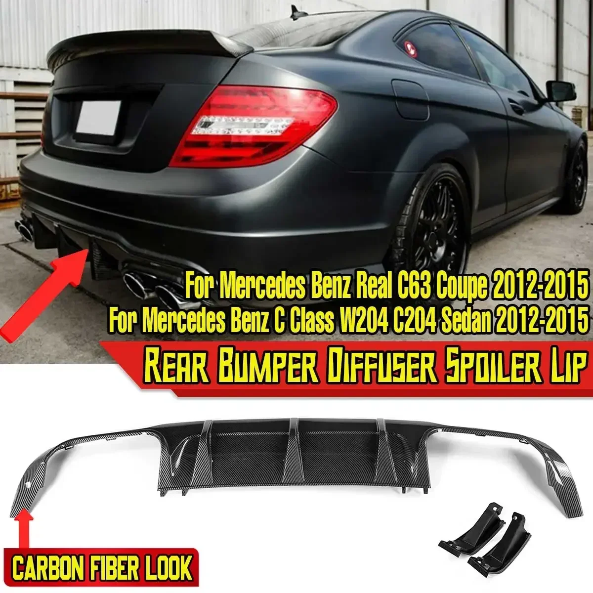 High Quality Rear Bumper Lip Spoiler Bumper Splitters For Mercedes For Benz C Class W204 C204 Sedan C63 Coupe 2012-2015 Body Kit