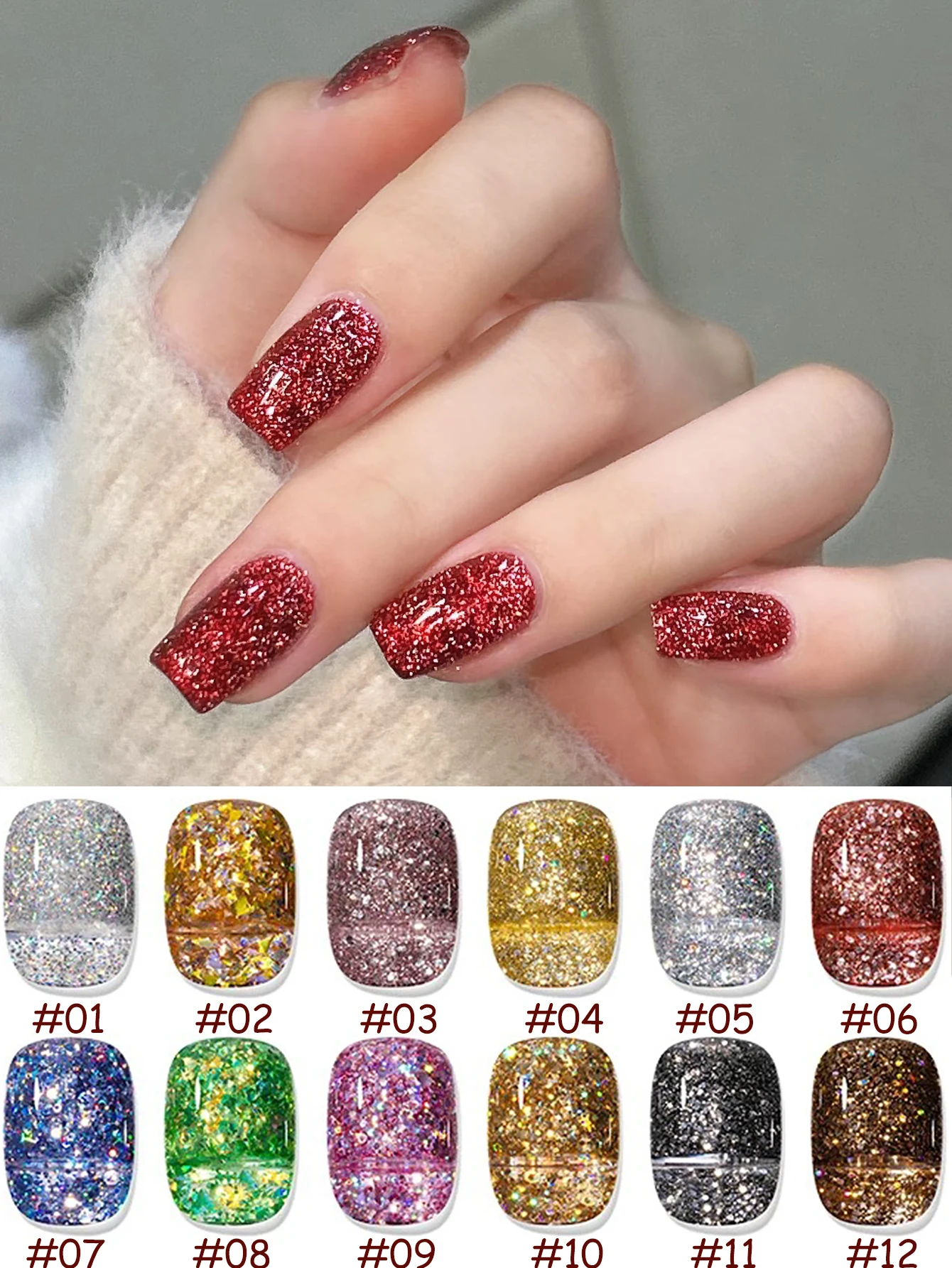 1pcs PSK Diamond Glitter Gel Nail Polish Popular Iridescent Flash Powder Nail Art Explosive Shiny Treatment Gel Nail Supplies