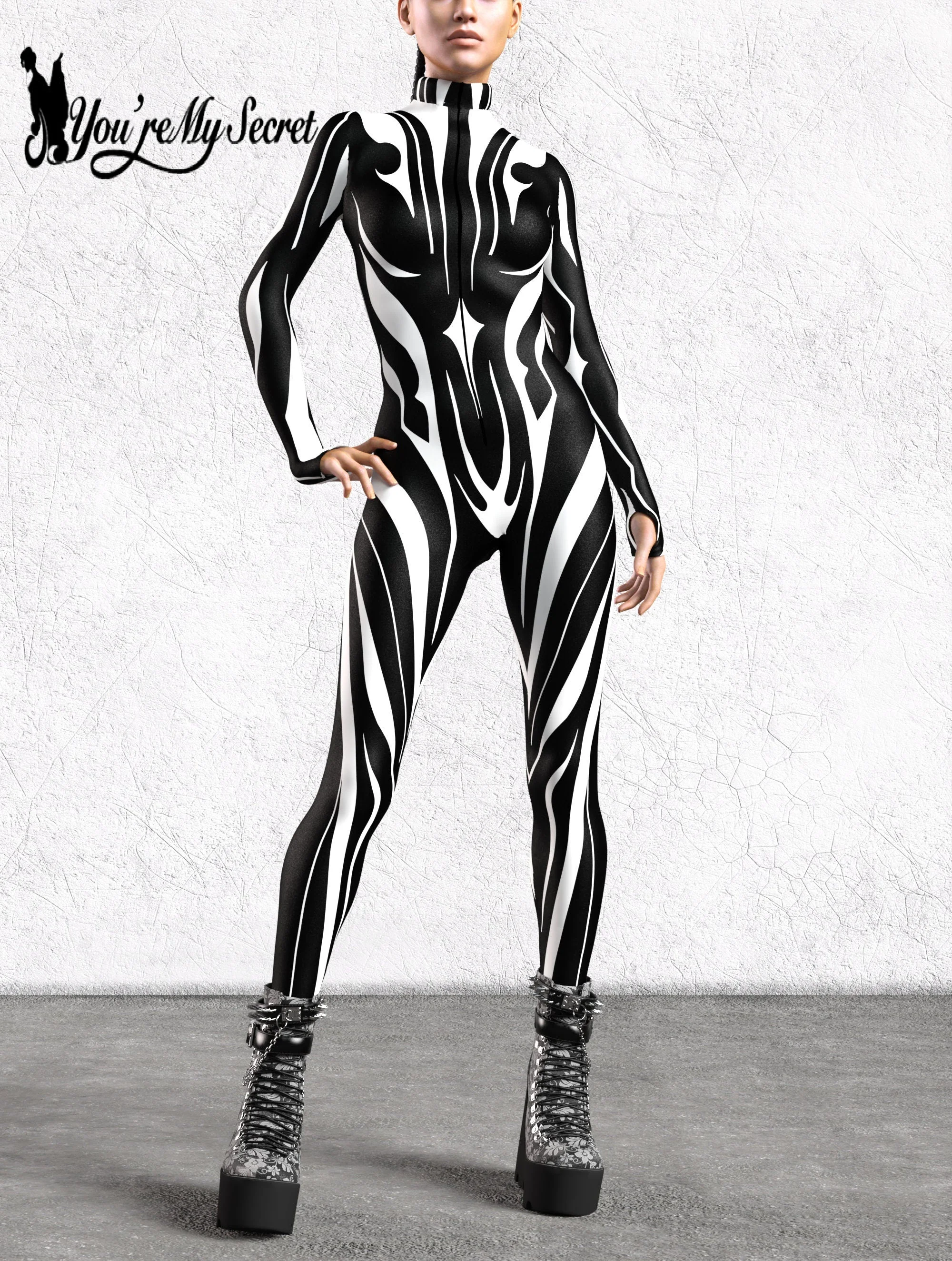 

[You're My Secret] Cyber Black White Art Streak Комбинезон Праздничный Косплей Костюм Хэллоуин Вечеринка Карнавал Маскарад Зент Наряд