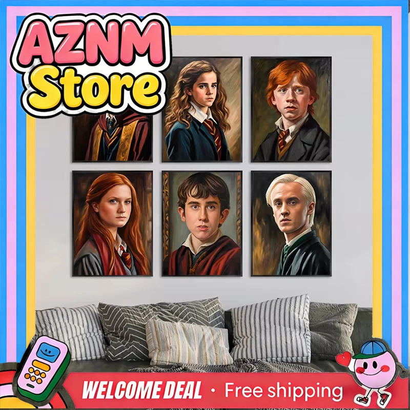 1 pieza de pintura en lienzo sin marco, retratos de Harry Potter de magos y brujas, impresión artística, carteles retro, Hermione Hedwig Canvas P